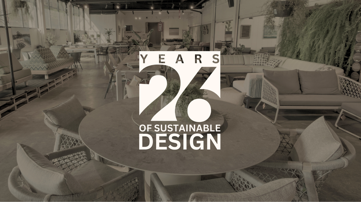 SLH Furniture Showroom featuring the 26 Years of Sustainable Design badge.