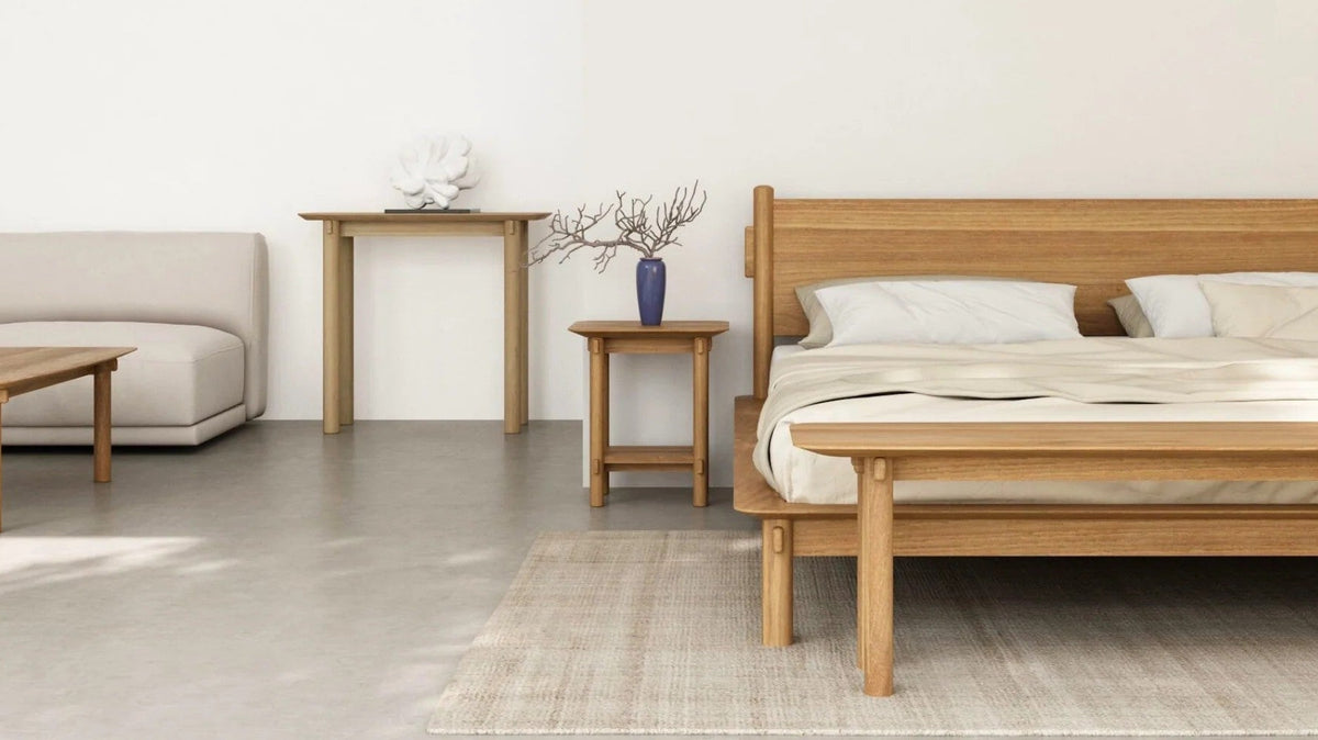 Tenon Bed, bedside table, sideboard, coffee table by Karpenter
