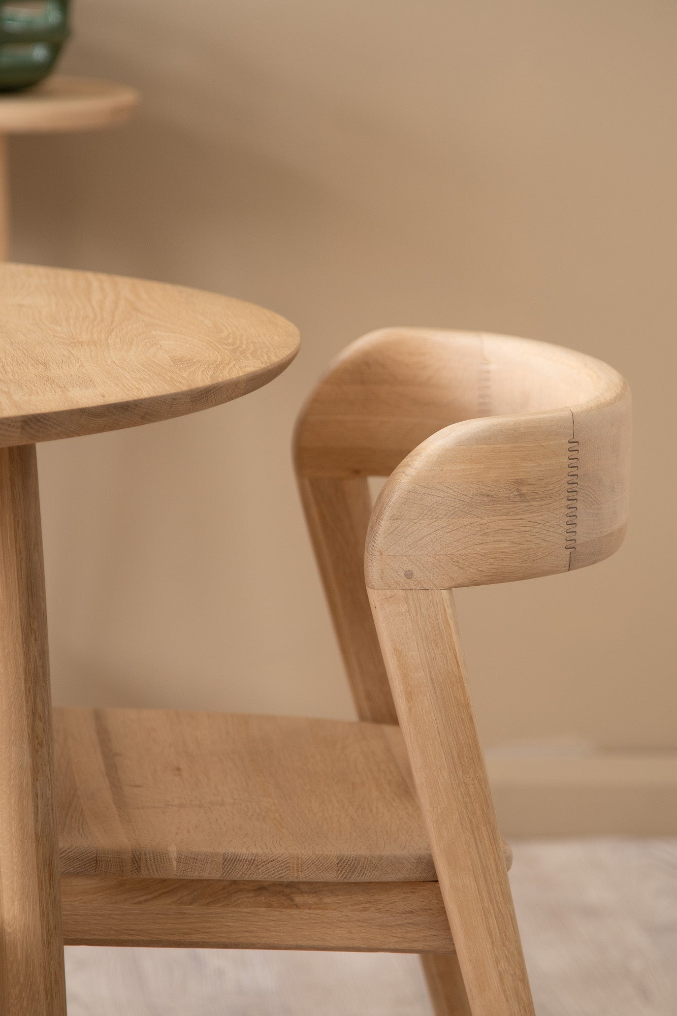 Wooden chair and table.