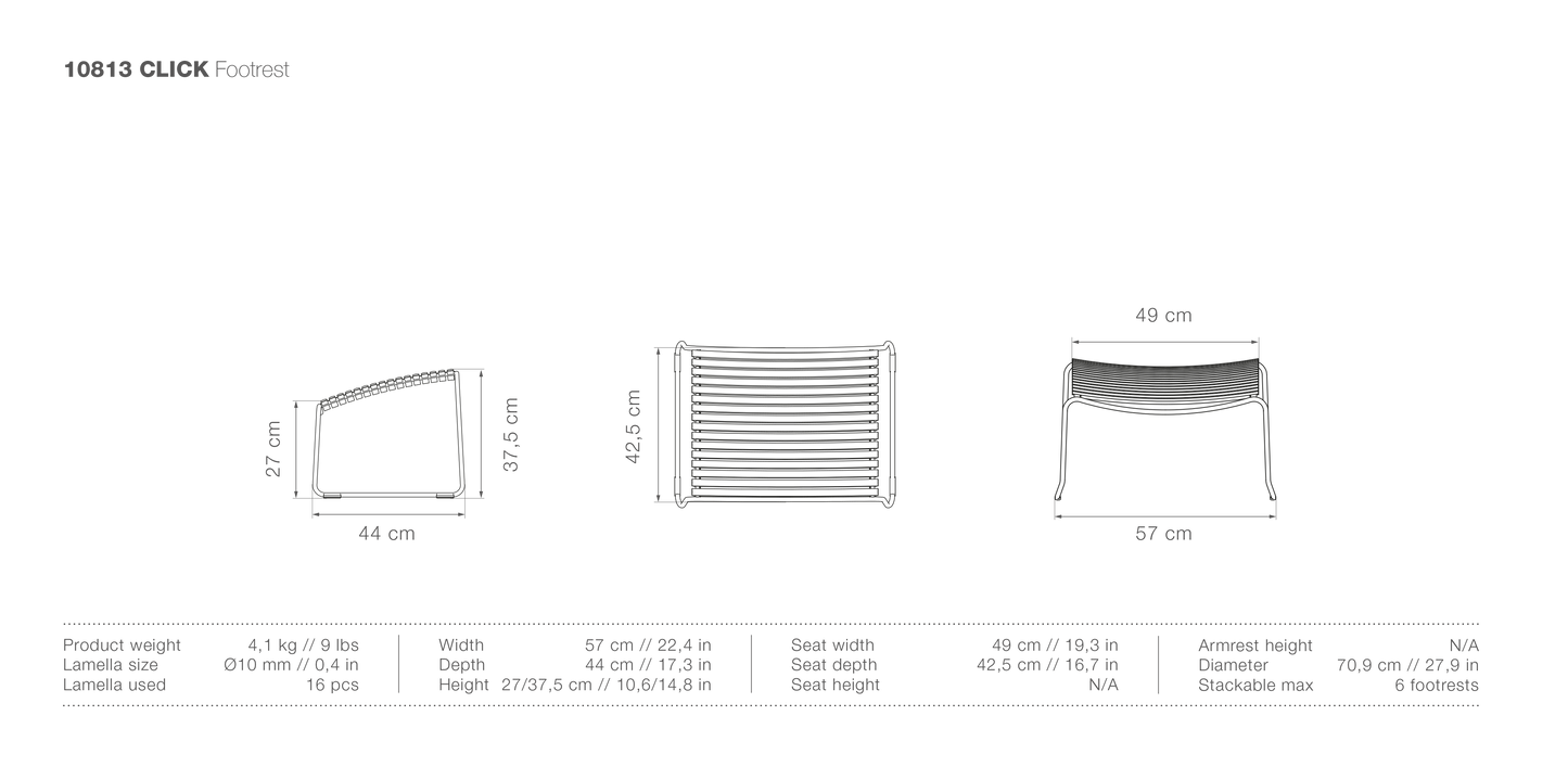 HOUE CLICK Footrest high - product dimensions diagram