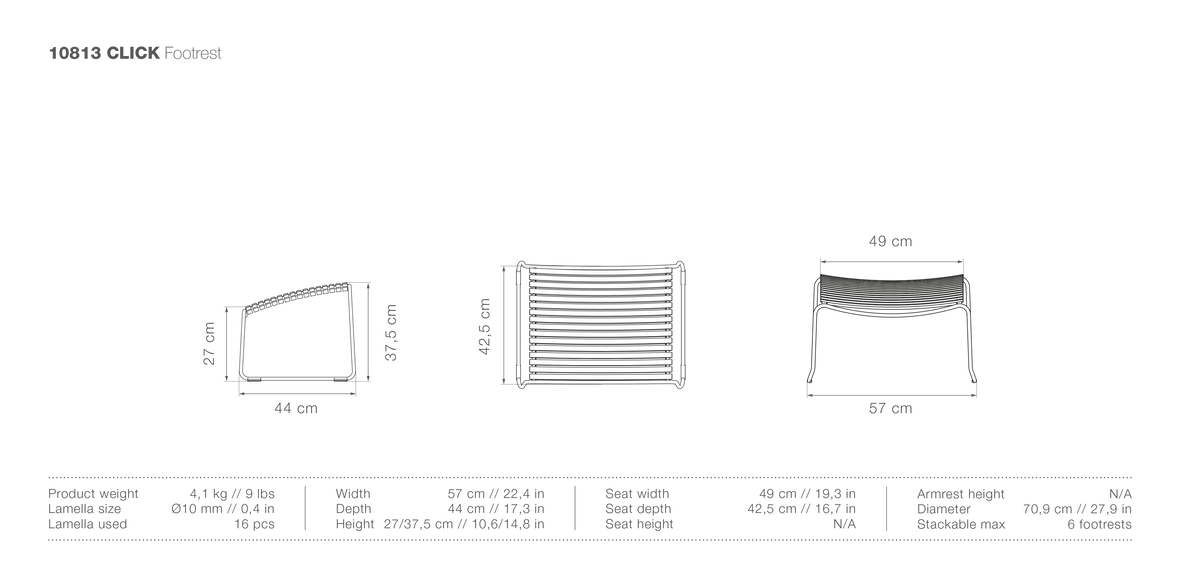 HOUE CLICK Footrest high - product dimensions diagram
