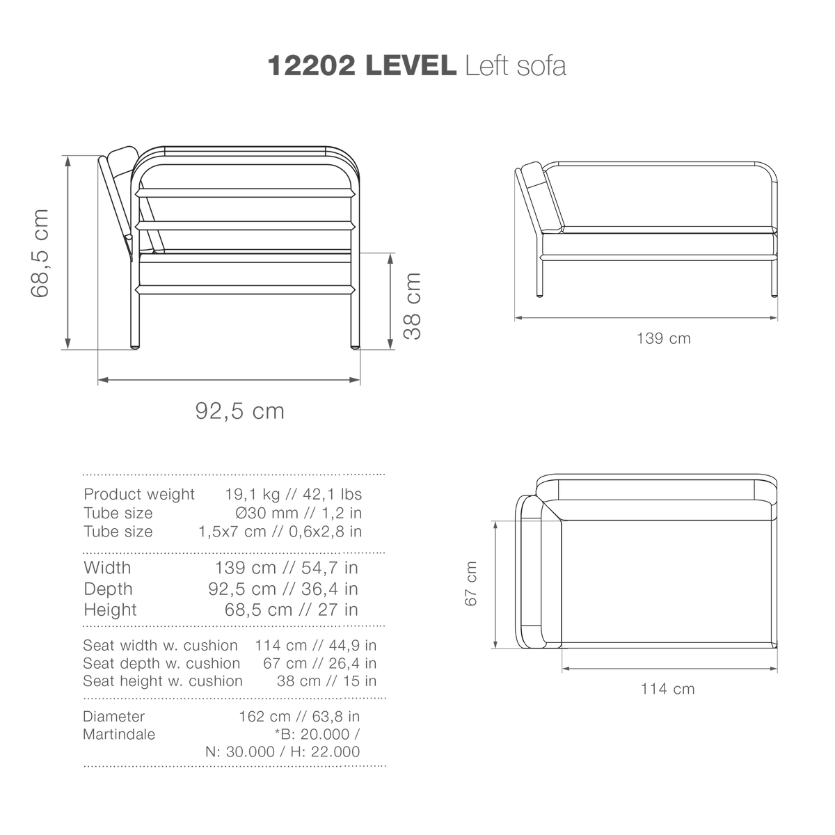12202 LEVEL Left Sofa high-res diagram