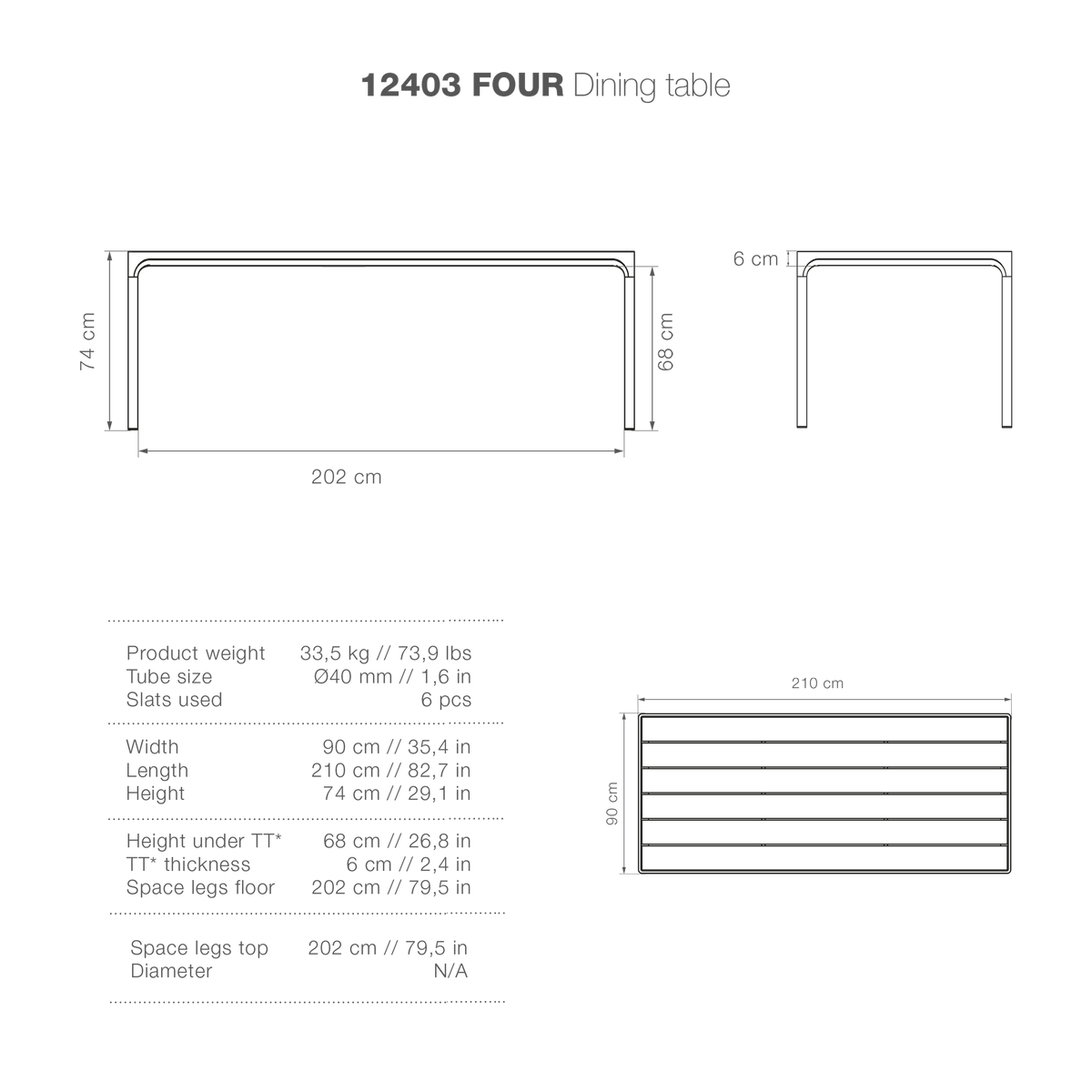FOUR Dining table 90x210 high-res