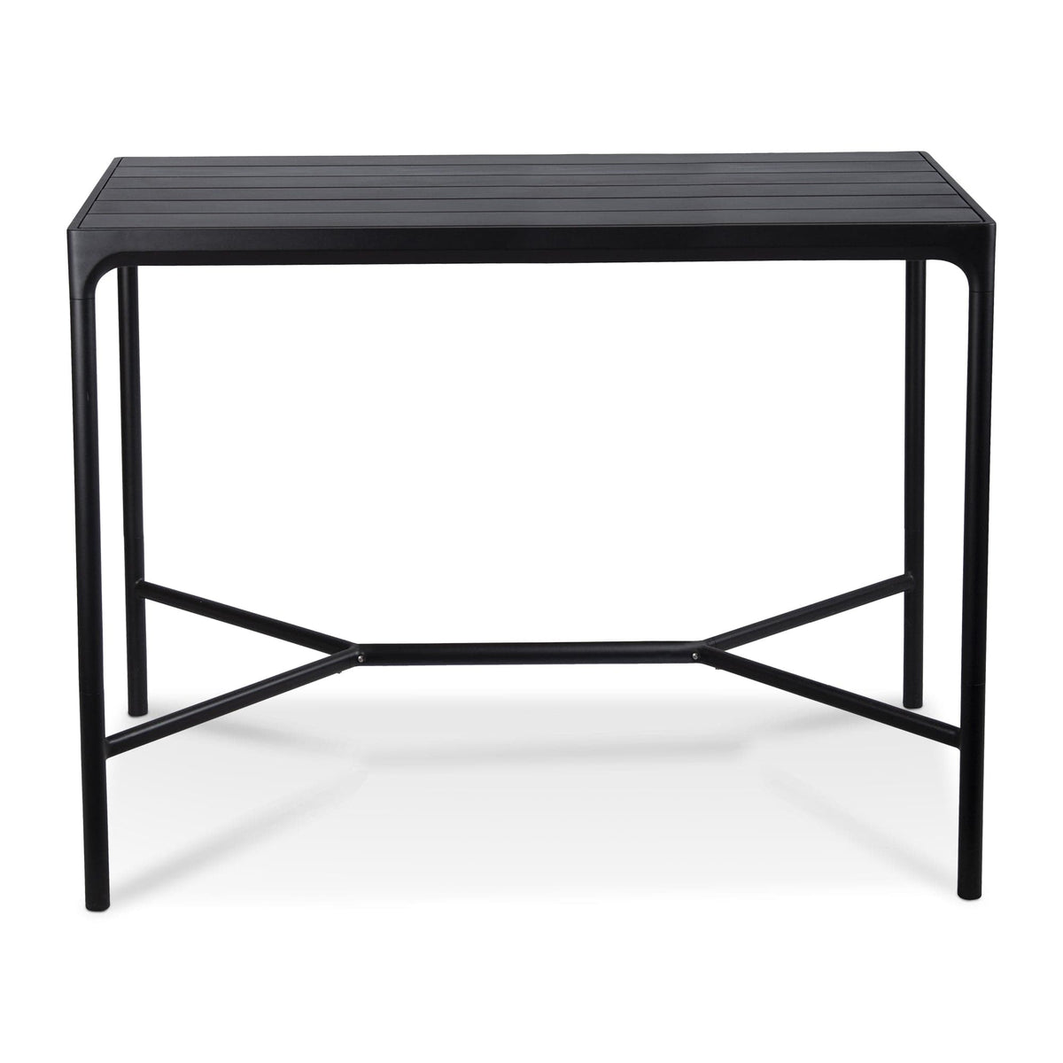 Black outdoor bar table.