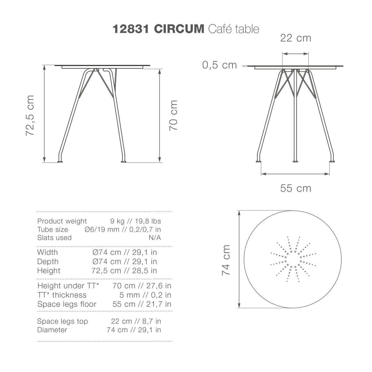 CIRCUM Cafetable Alu design