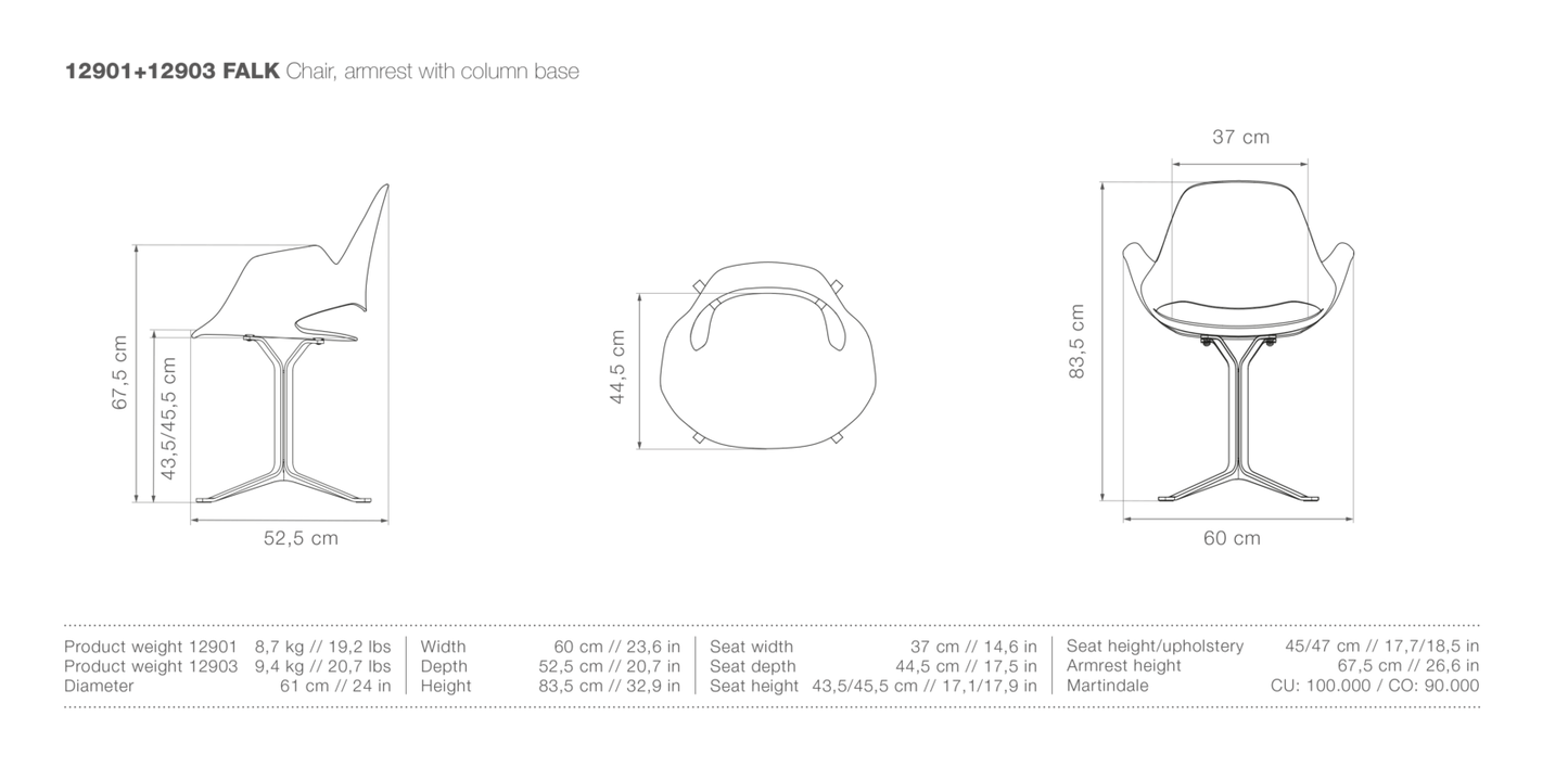 HOUE FALK Chair armrest dimensions diagram