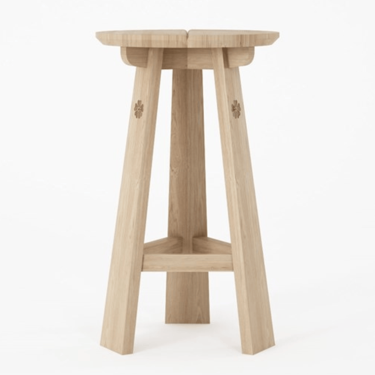 Wooden bar stool with clover details.