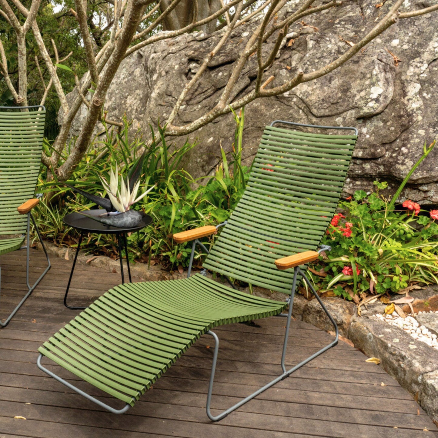 Green outdoor lounge chair.