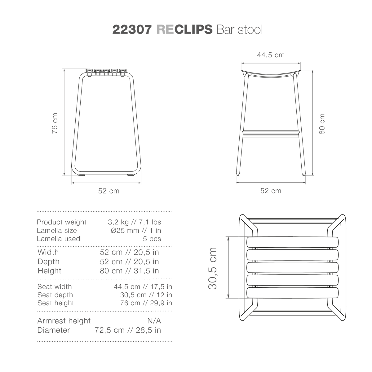 ReCLIPS Barstool specifications and dimensions