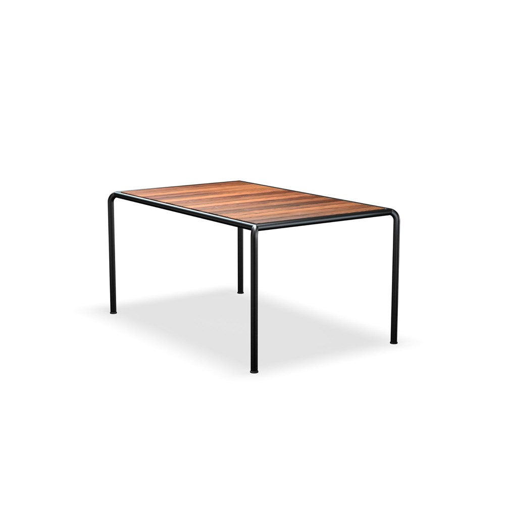 Table with wood top and black legs.