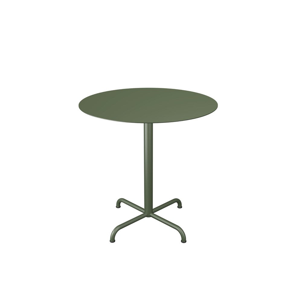 Green round table on white background.