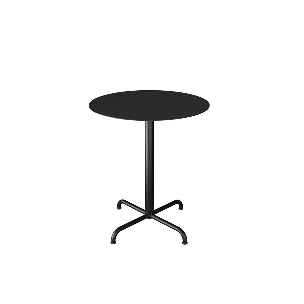 Black round table on a white background.