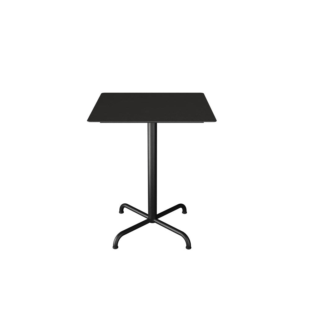 Black square table with a cross-shaped base.