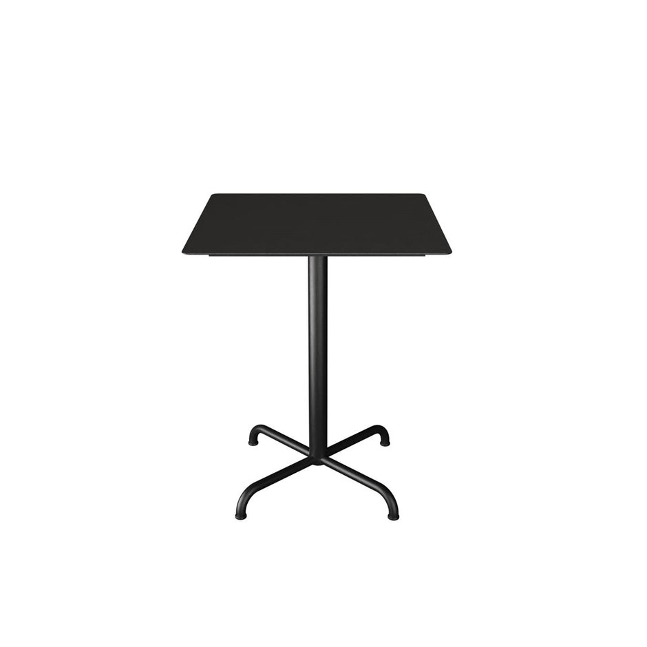 Black square table with a cross-shaped base.