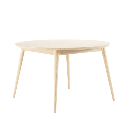 Wooden round table with four legs.
