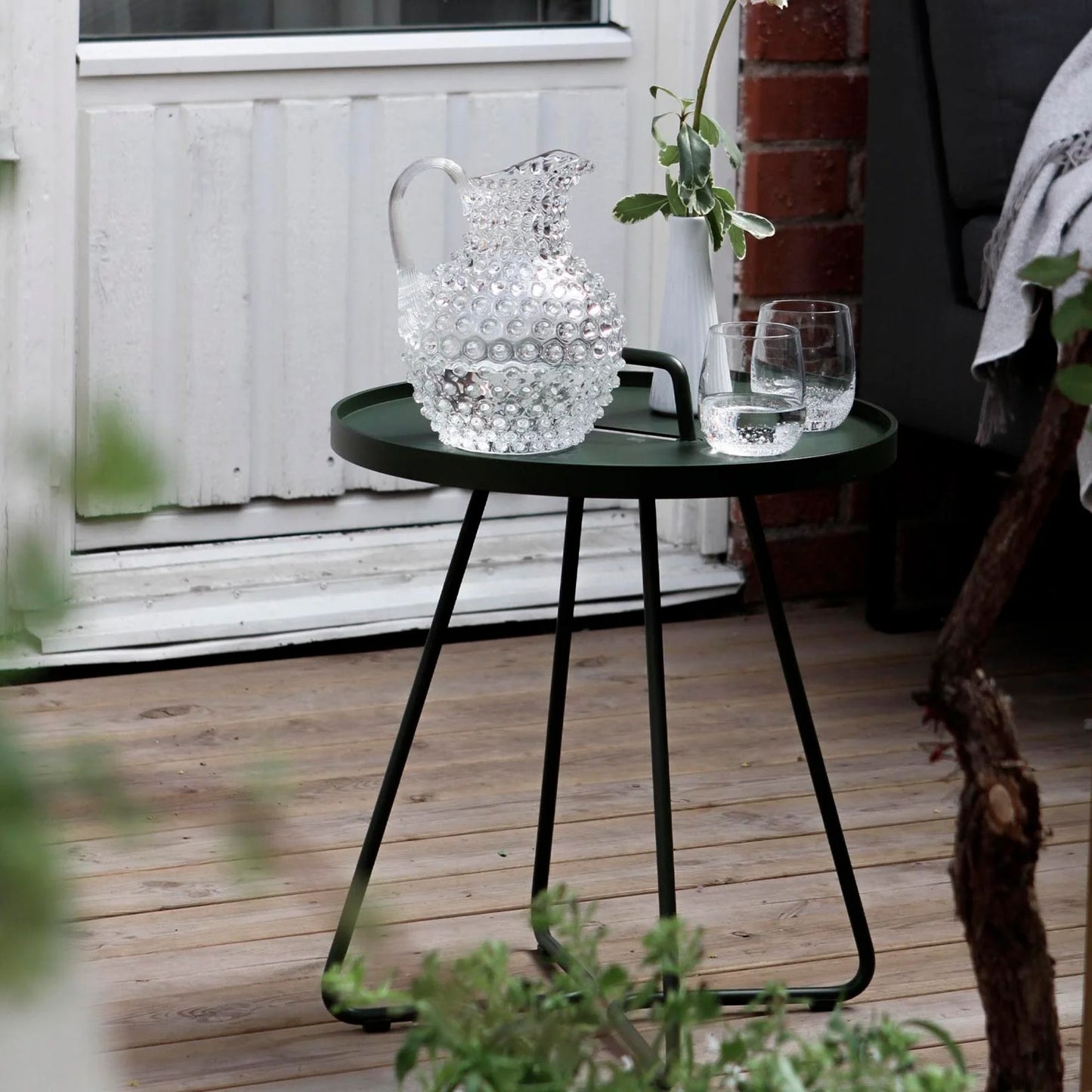 Green outdoor side table with glass pitcher & glasses - 5065ADG_3