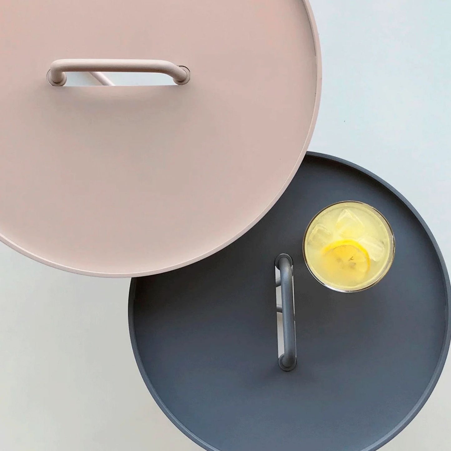 Pink & gray serving trays with drink