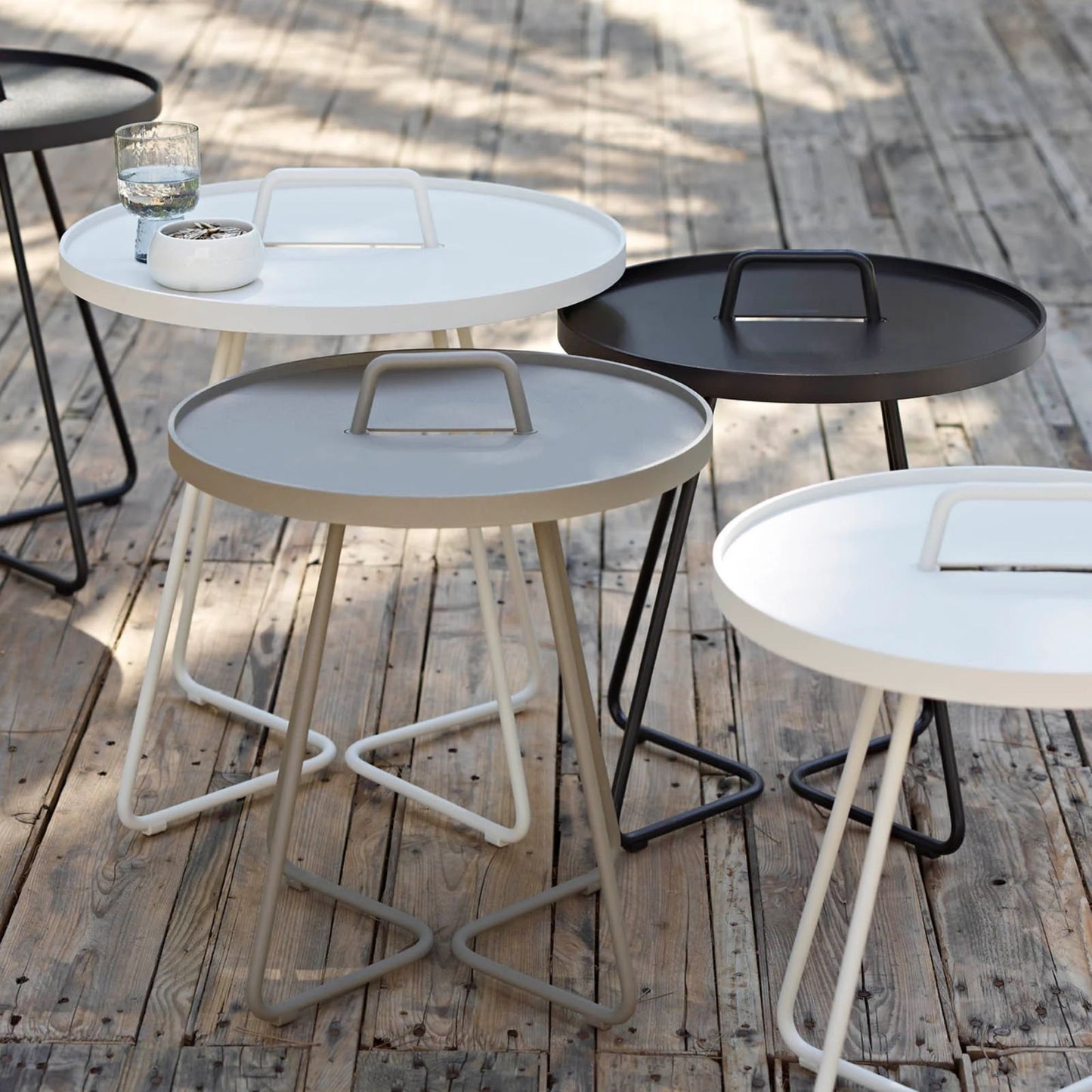 Modern round side tables with handles