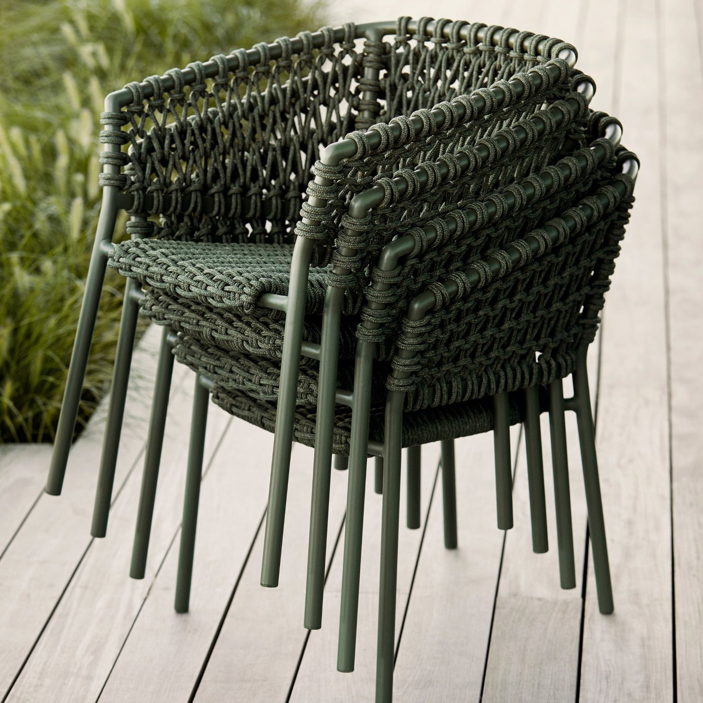 Green woven patio chairs stacked - 5417RODGR_2
