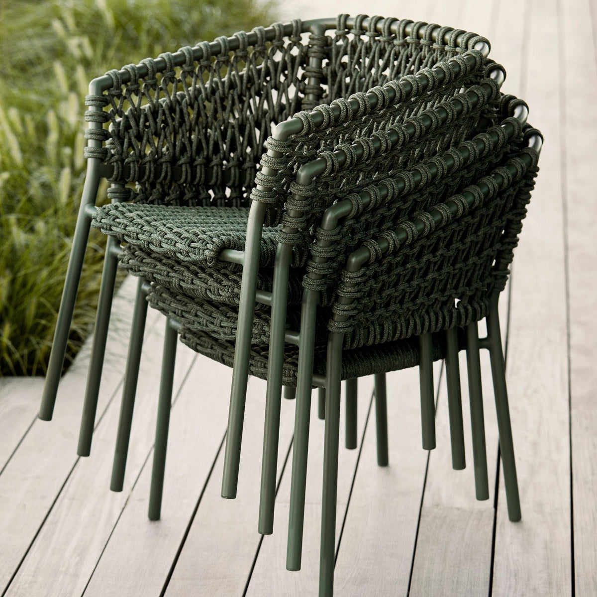 Green woven patio chairs stacked - 5417RODGR_2