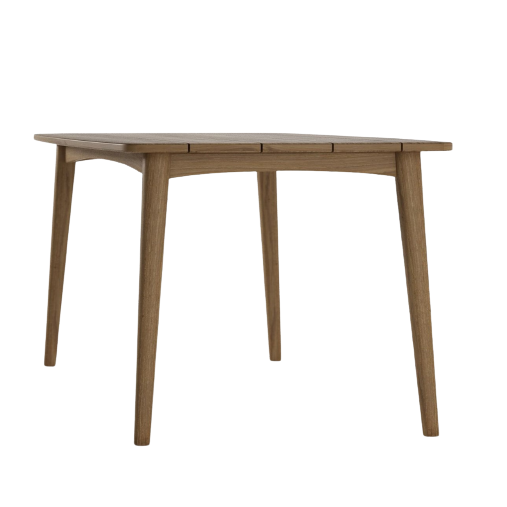 Wooden square table with four legs.