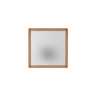 Square mirror with wooden frame.