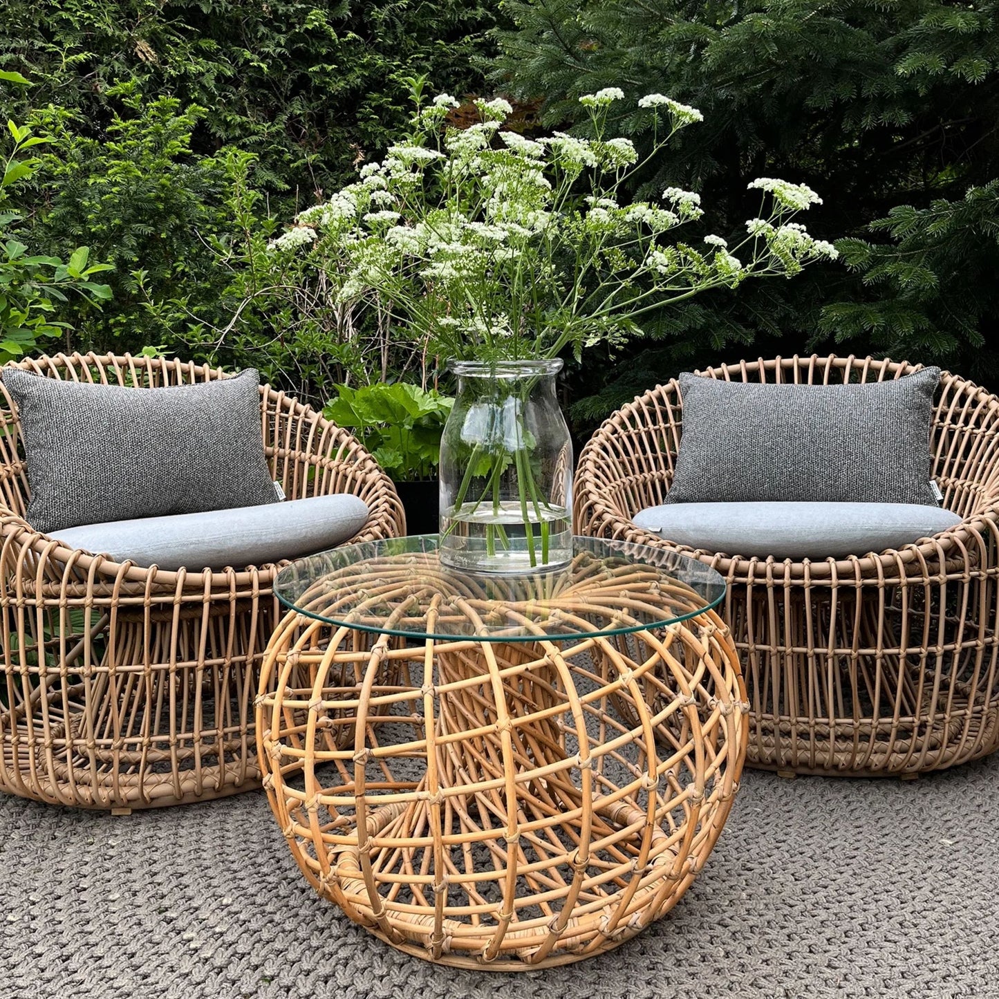 57422USL_7 rattan patio set with flowers