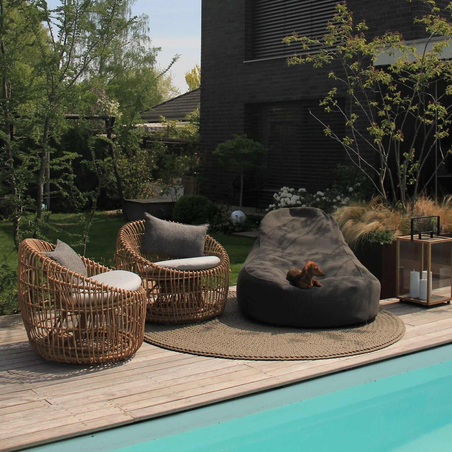 Outdoor patio furniture set by the pool