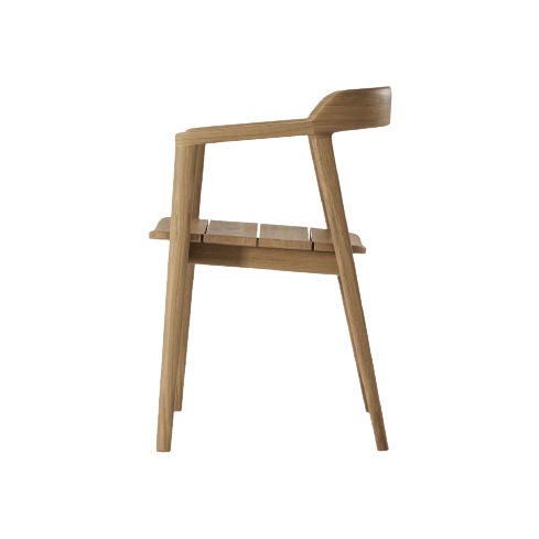 Wooden chair with arms.