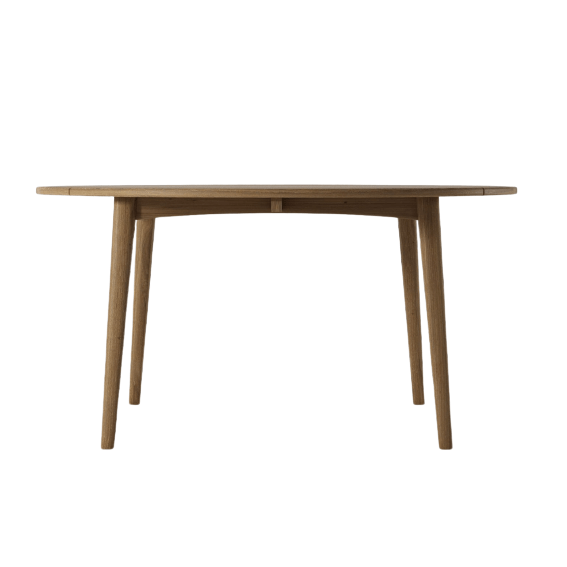 Wooden dining table with four legs.