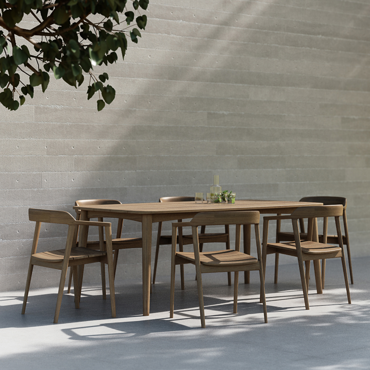 Outdoor dining set with wooden table and chairs