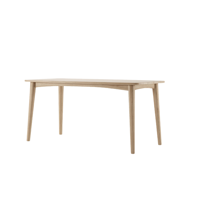 Wooden dining table with four legs.