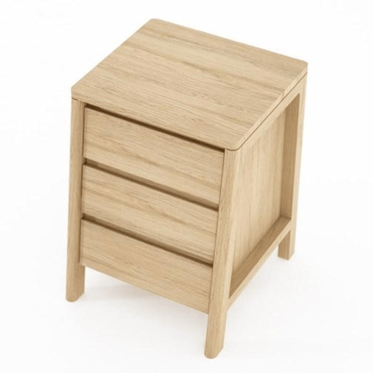Wooden nightstand with three drawers.