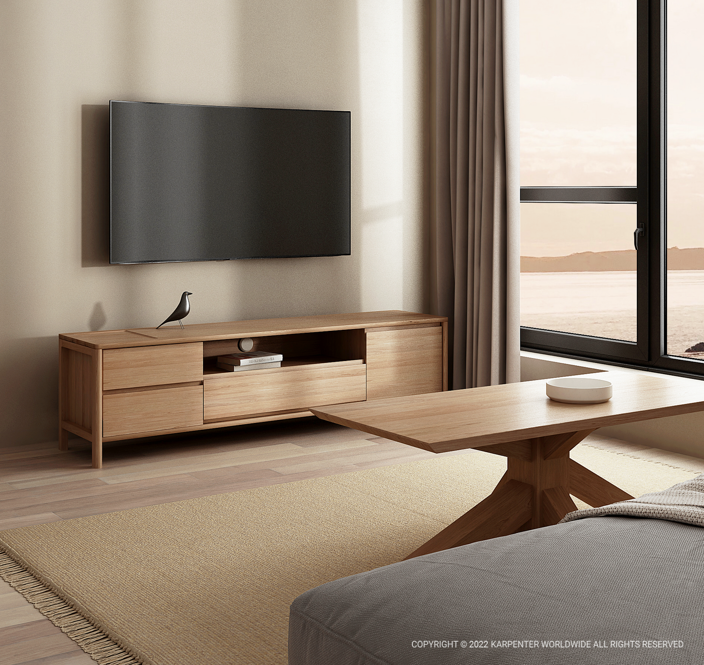 CIRCA17 media cabinet & KICoffee table with TV and interior decor
