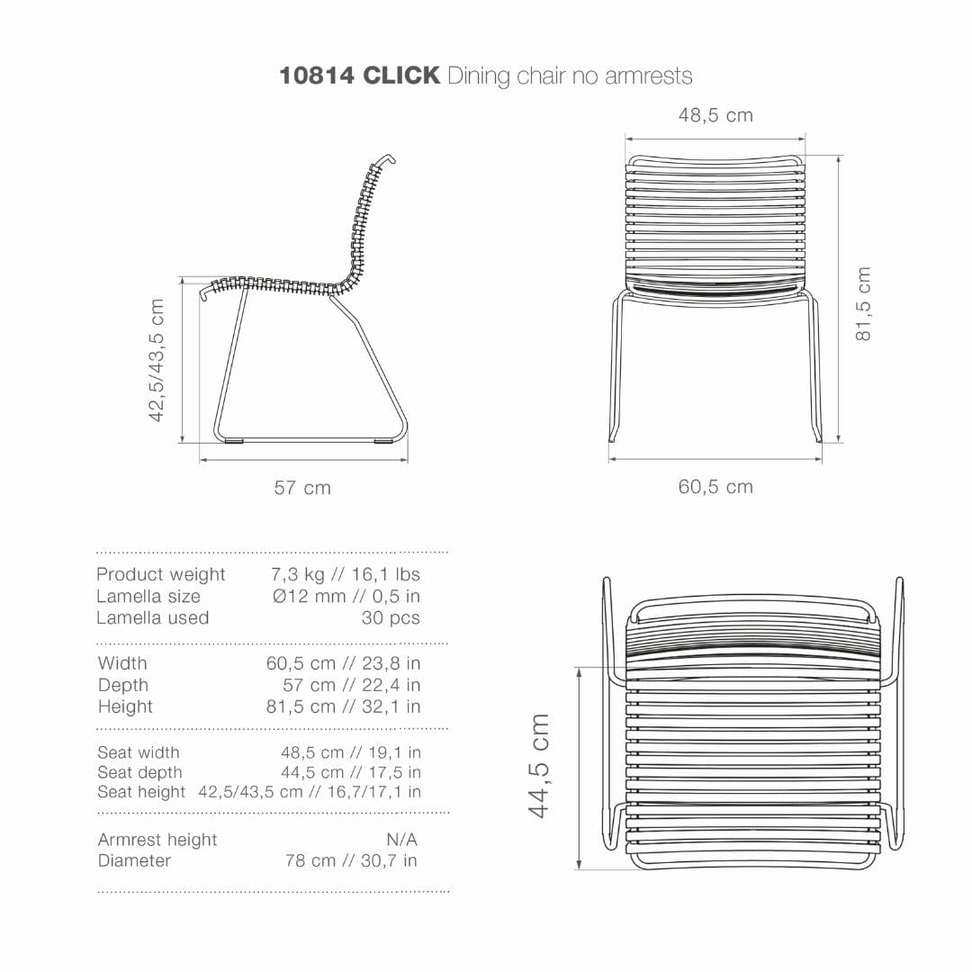 CLICK Dining Chair No Arms - Dimensions and Specifications