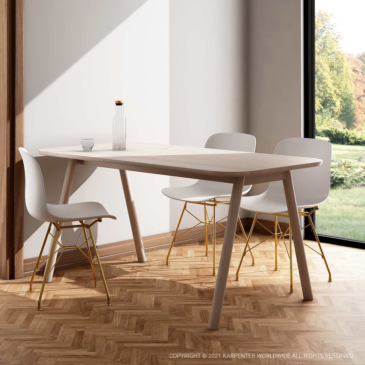 Curb USD dining table with chairs in modern interior.