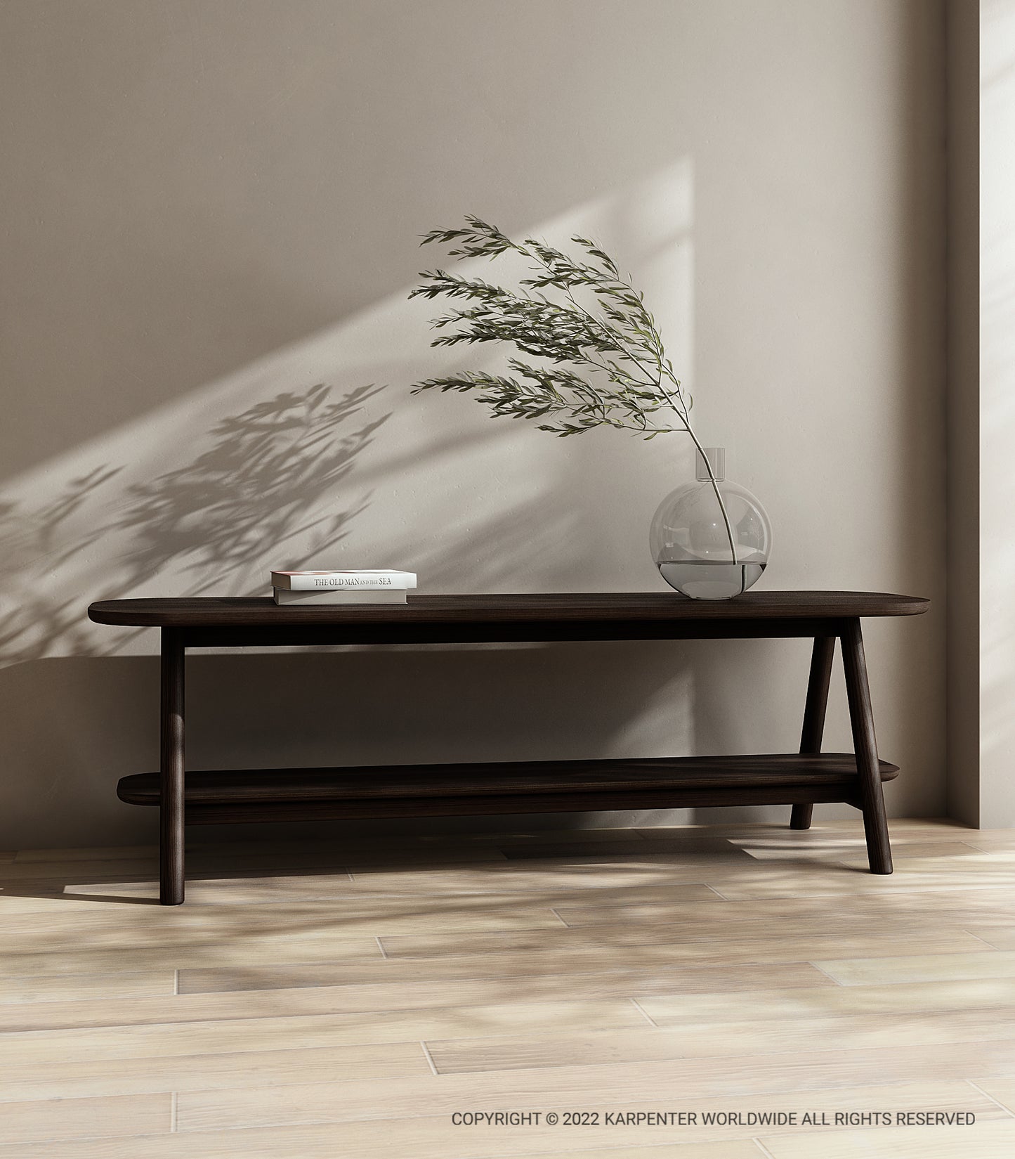 Ebony White Ash media rack with decor