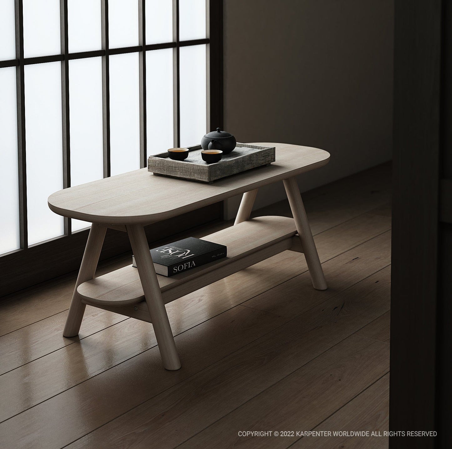 Curbus Table with tea set in modern interior