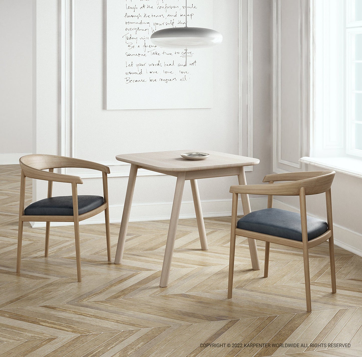 Curbus Table and Chillax Armchairs in a bright dining room