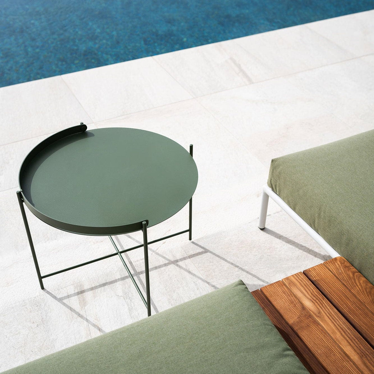 Olive green EDGE table by HOUE