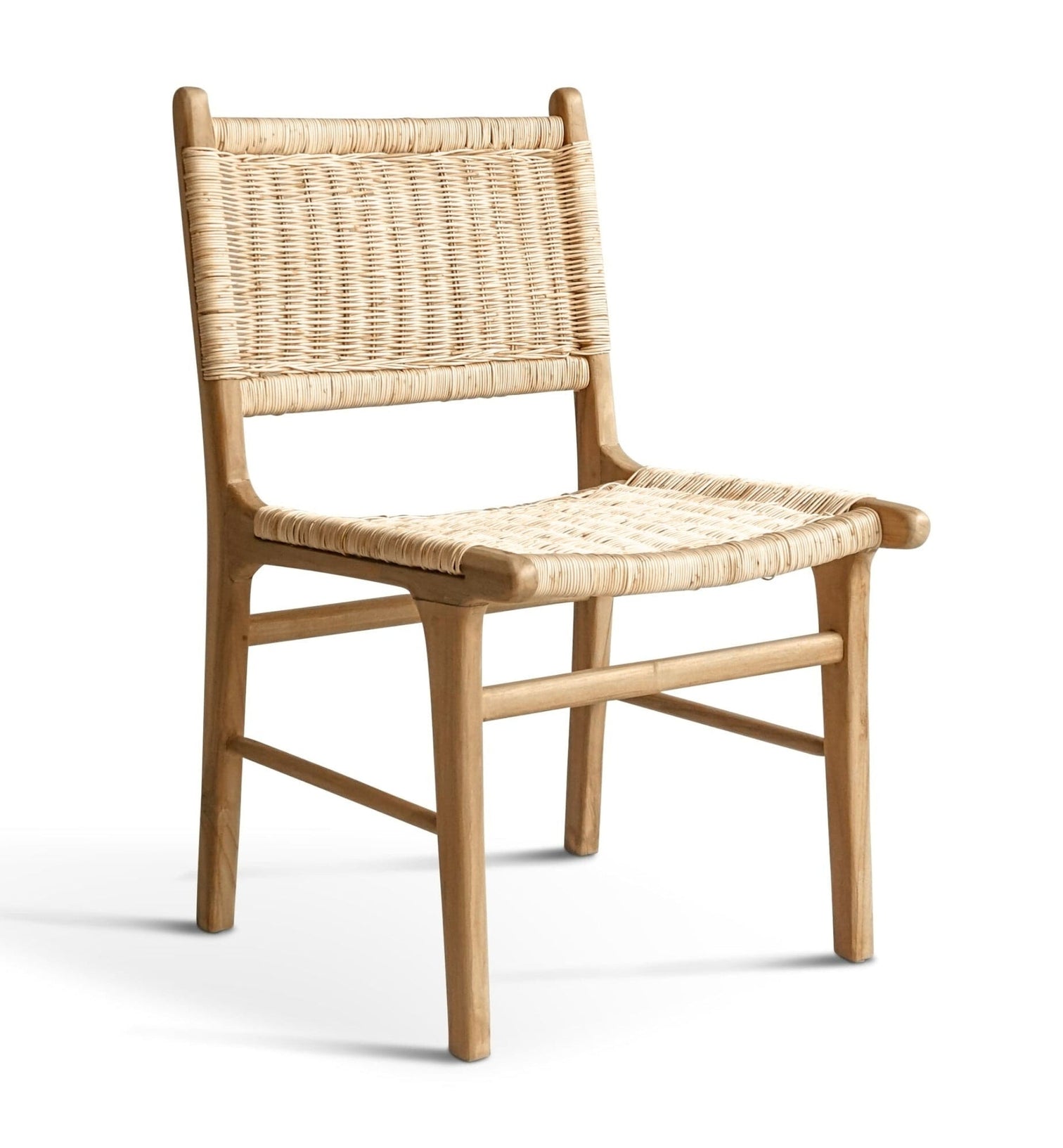 Wicker chair with a natural finish on a white background