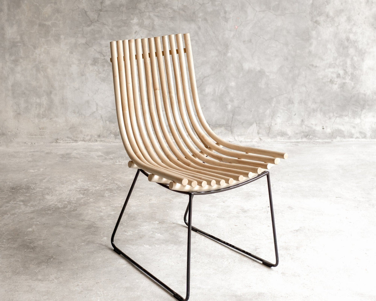 Modern wooden chair with black metal frame