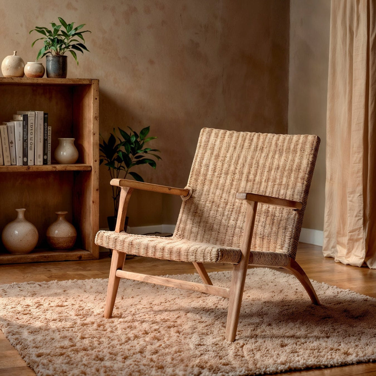 Woven chair in cozy room setting
