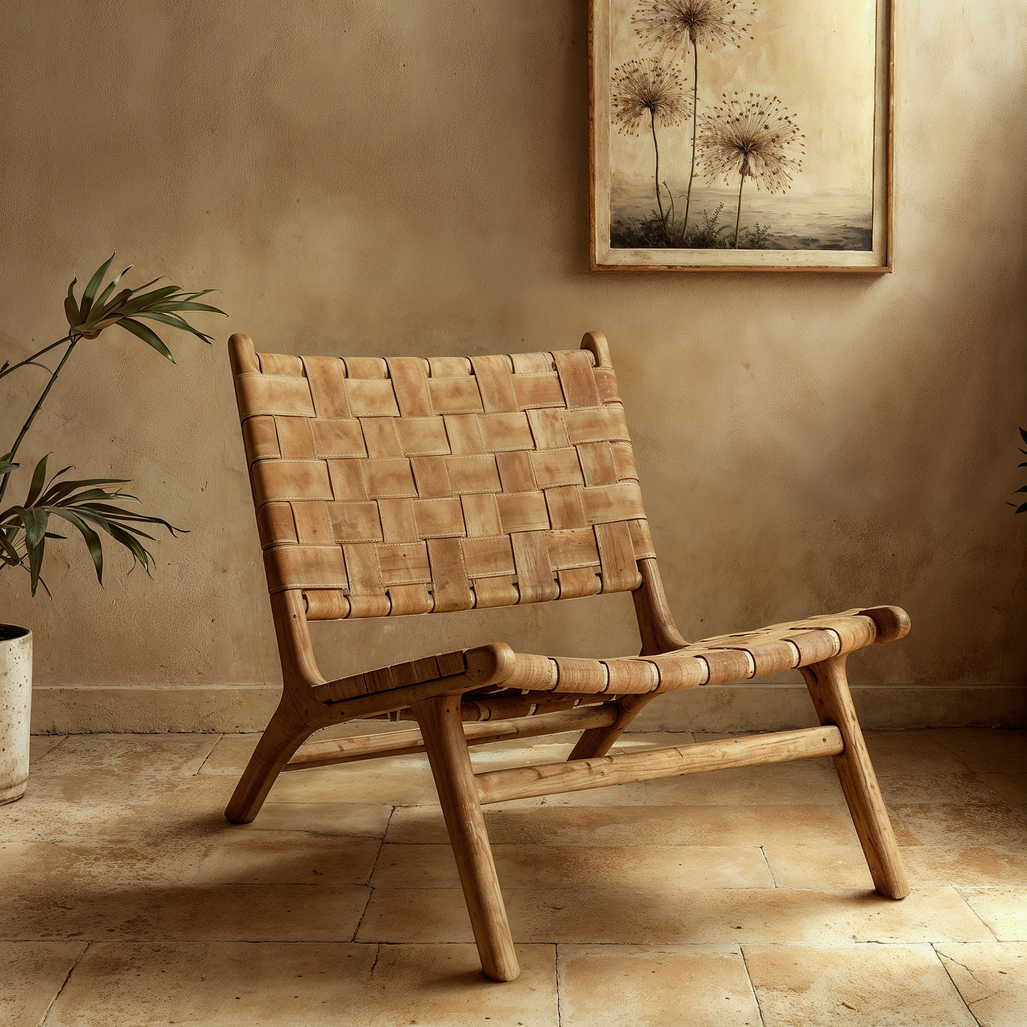 Woven leather chair, ELE107, upscale design.
