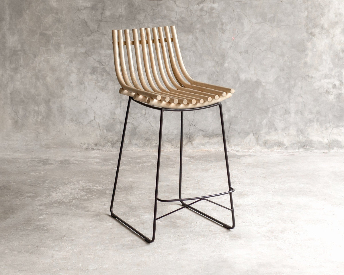ELE108_4 Gold slat-back bar stool with black legs
