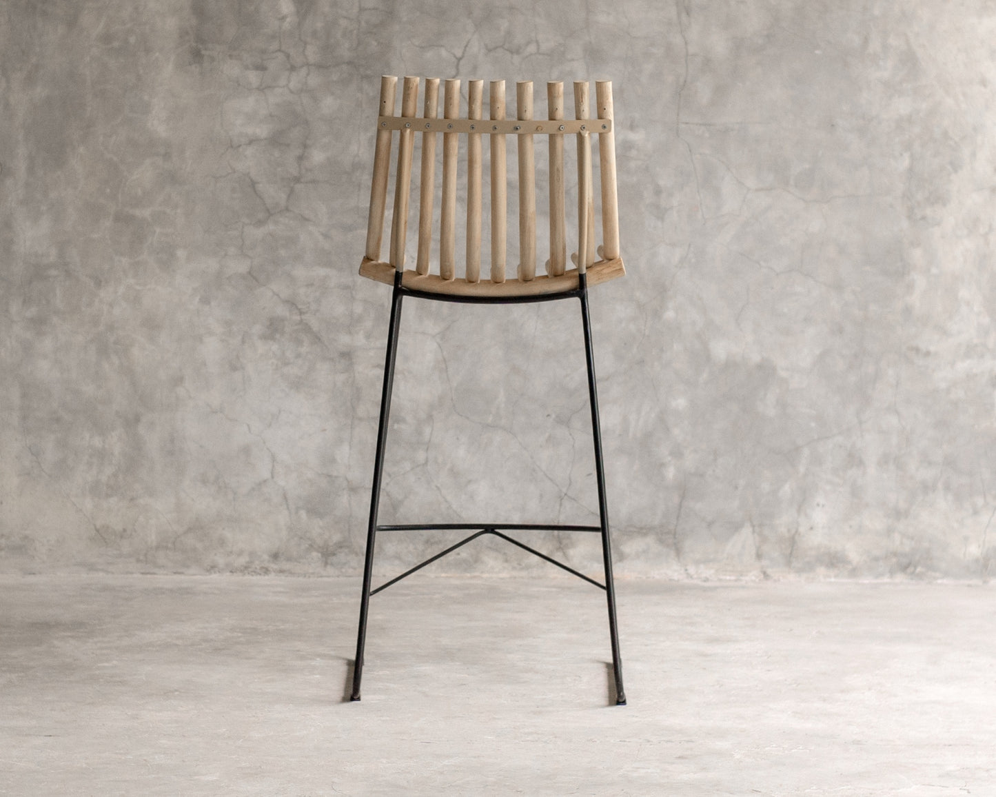 Modern bamboo bar stool with black legs