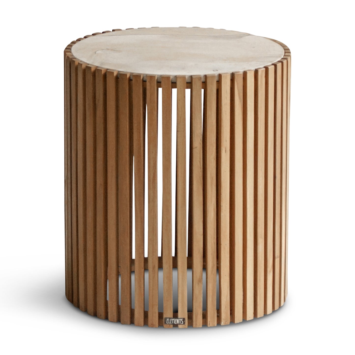 ELE110 Side Table with Wooden Slats and Marble Top