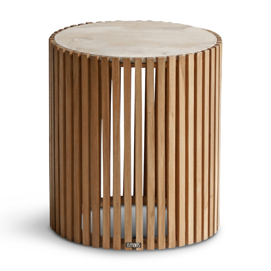 ELE110 Side Table with Wooden Slats and Marble Top