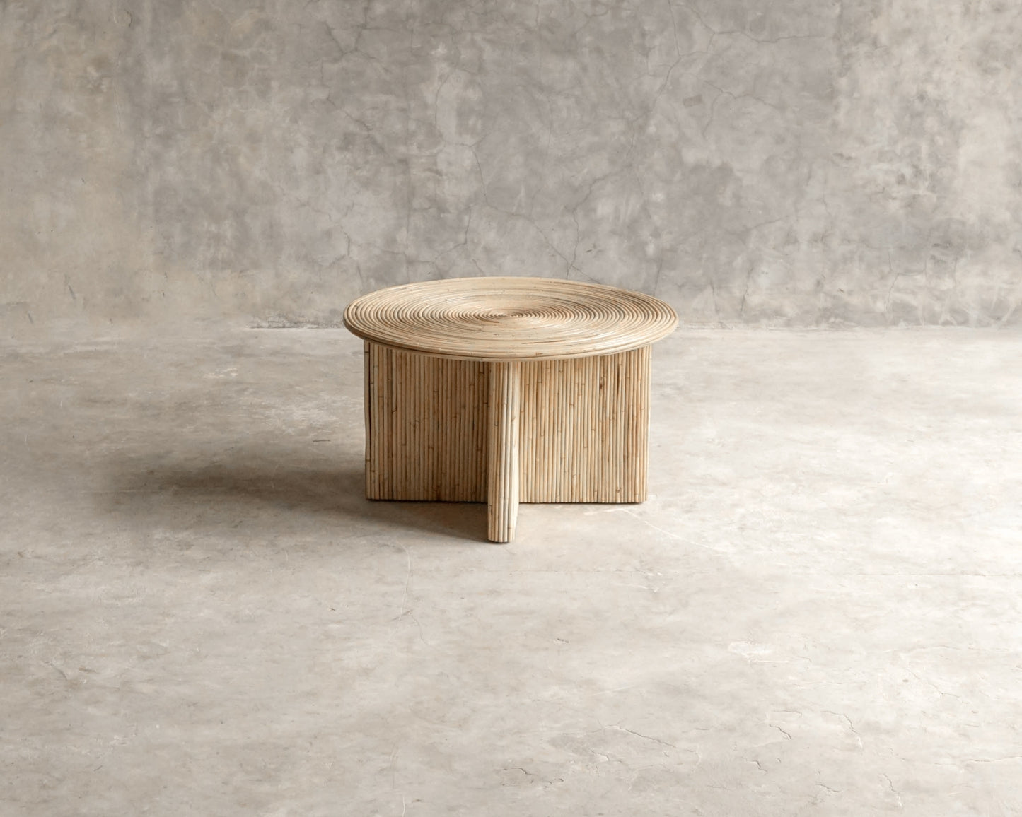 Wooden side table with circular top and square base