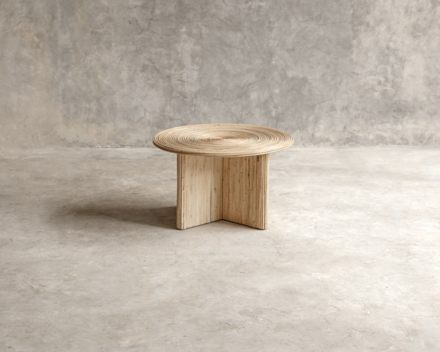 Wooden side table on gray background